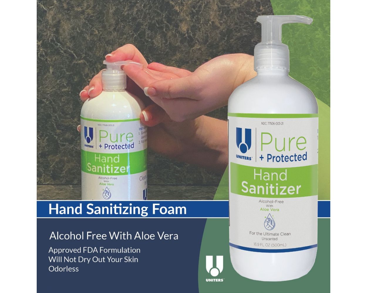 UNITERS PURE + PROTECTED HAND SANITIZING LIQUID (ALCOHOL FREE) - 500 ml - 2 Pack